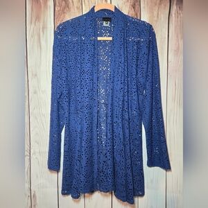 Staples Blue Lace Women's Cardigan Womens Medium- Fits Like a Large